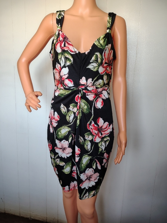 Guess Dresses & Skirts - Loft Floral Tie-Front Sheath Dress - Black/Pink Size L